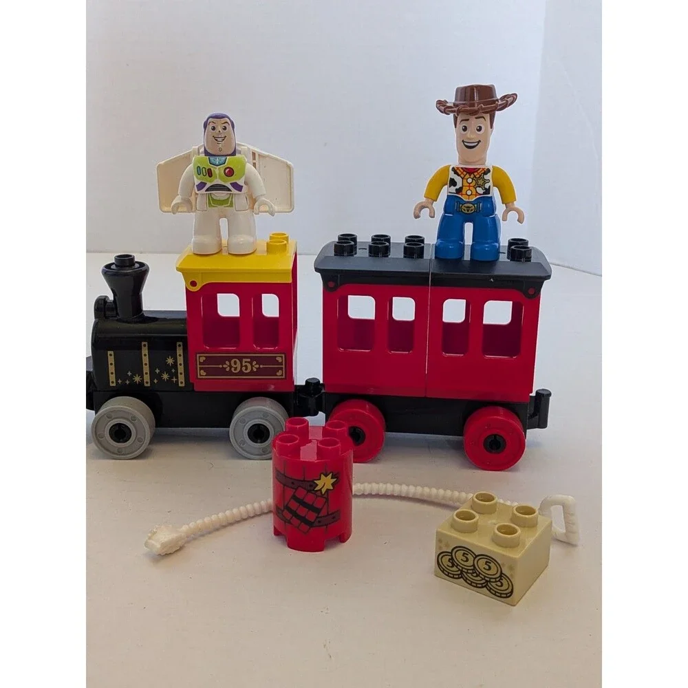 Lego Red Green Yellow Train Set with Buzz Lightyear and Woody Figures